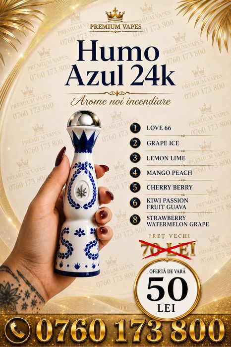 HUMO AZUL 24K - Vape-uri cu design in formă de Tequila  Humo Azul și arome de shisha