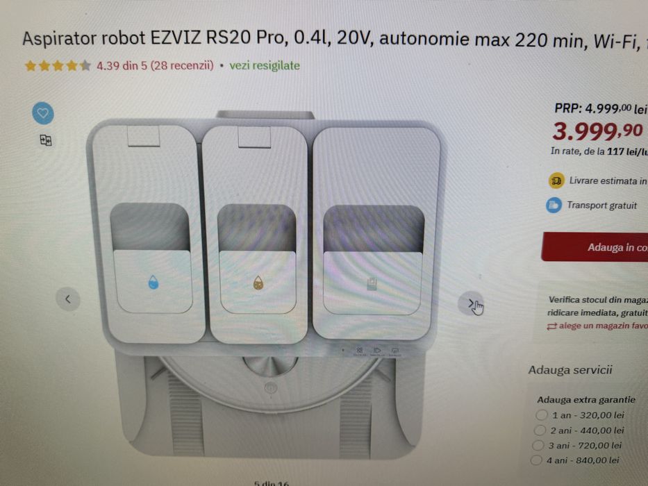Aspirator Robot in Garantie EZVIZ RS20 Pro stare Noua, autonomie 220 min Wi-Fi, functie mop
