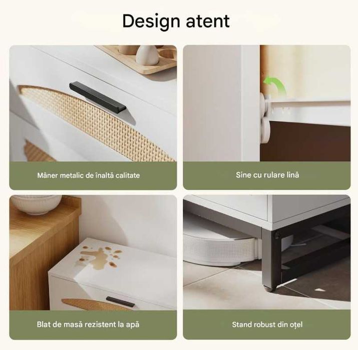 Comoda ratan 4 sertare manere si picioare metalice – dulap depozitare dormitor/living -LIVRARE GRATUITA !