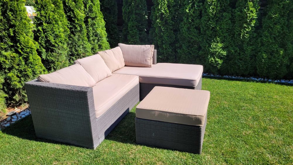 Set terasa mobilier gradina, canapea 5 locuri, perne incluse, pentru exterior,