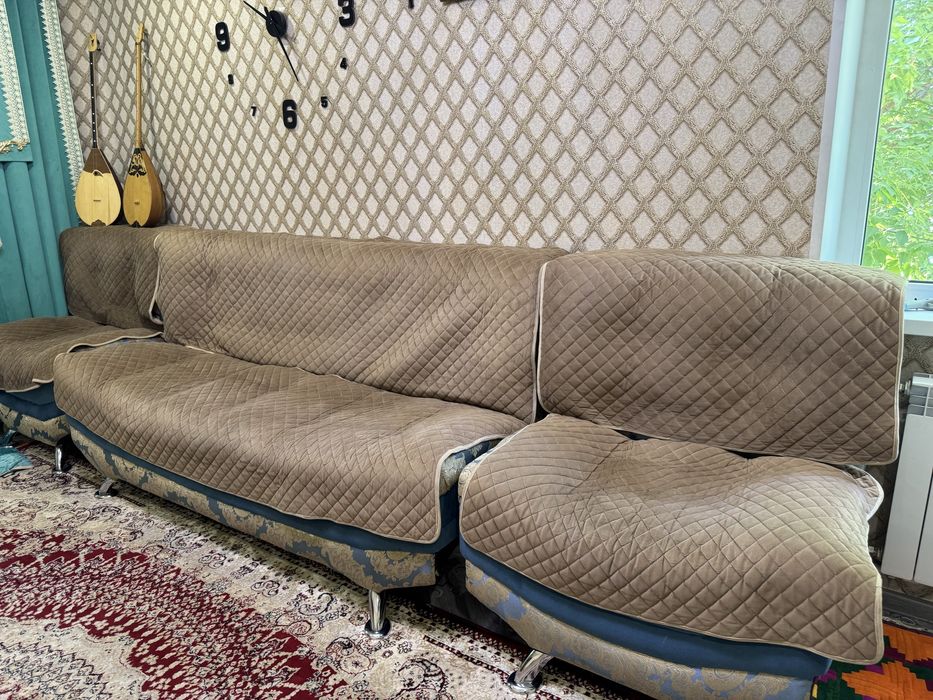 Синий диван и 2 кресла