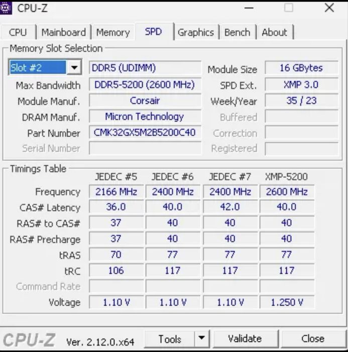 Memorie Ram CorsairVengeance DDR 5 32 GB(2x16)5200mhzCL40-Dual Channel