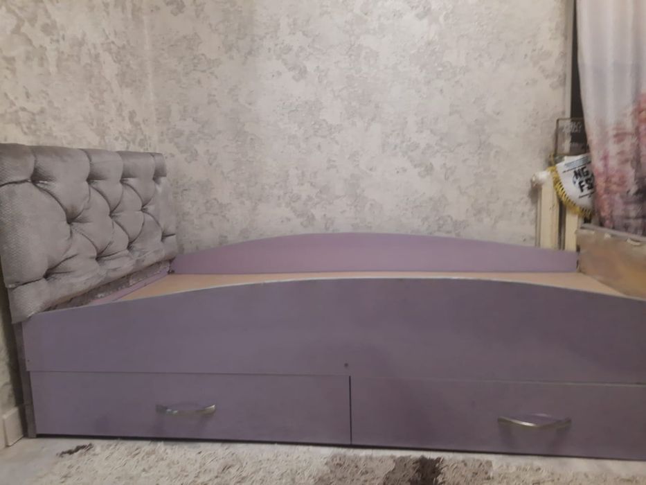 Кровать детская для девочки фиолетовая плюс матрас паролоновый мягкий
