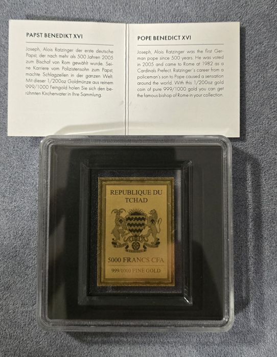 Pope Benedict XVI 1/200oz Gold 999 Coin – 5000 Francs Chad