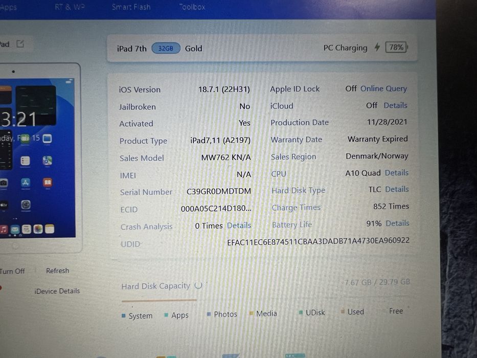 Ipad 7 32gb sanatate bateria 91%