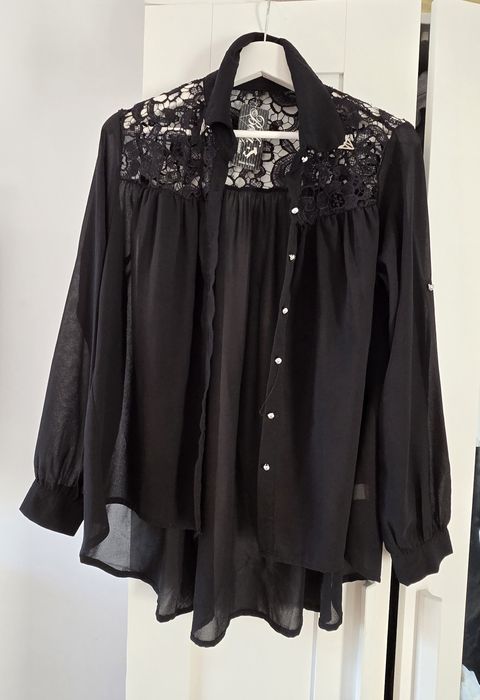 Cămașă damă elegantă neagră cu dantelă