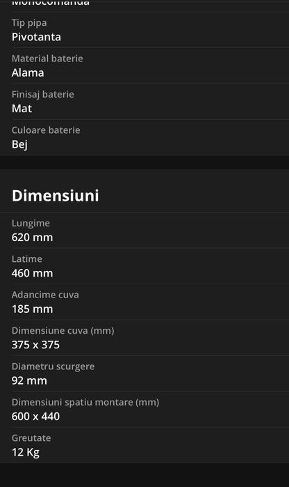 Chiuveta bucatarie granit Pyramis Cristal