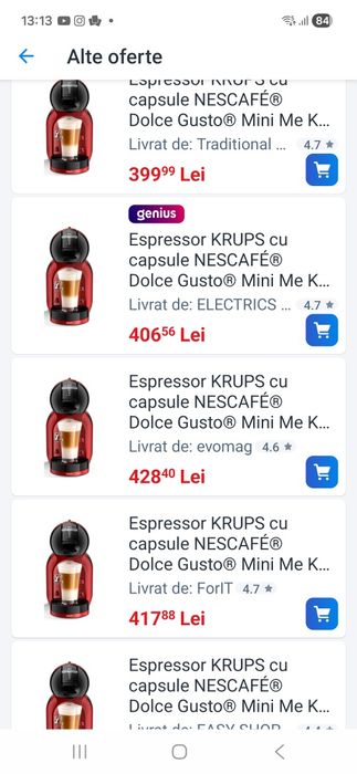 Expresor KRUPS cu capsule nescafe dolce gusto