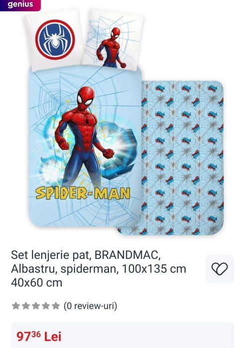 Set complet lenjerie de pat, pilota 7 piese – Spiderman, ideal pentru grădiniță și paturi stivuibile