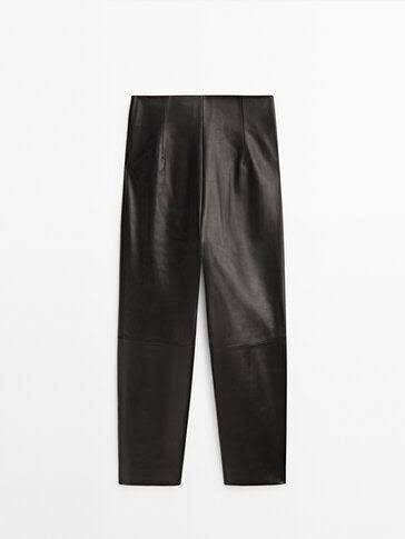 Pantaloni din piele nappa Massimo Dutti