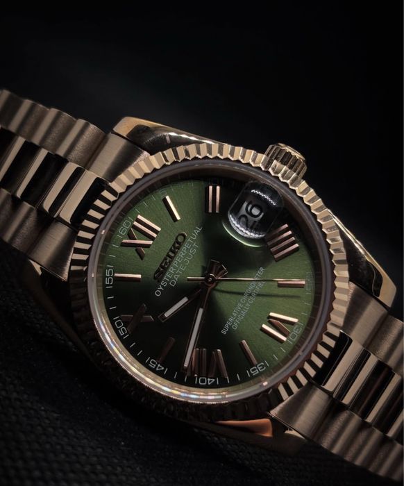 Seiko MOD Auto. Date-Just Roman Green Rose Gold Presidential 36/39mm