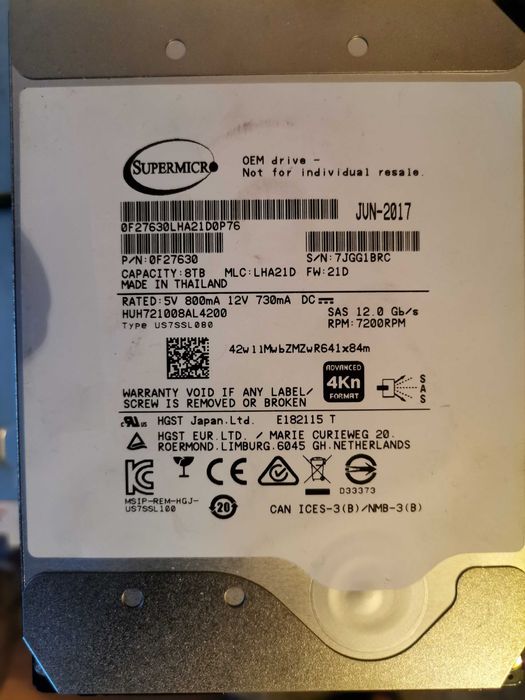 8TB SAS дискове, Seagate, Supermicro/HGST, 100% Health
