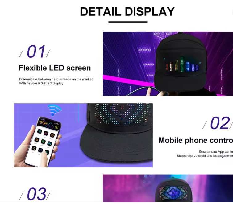 Sapca LED programabila din Aplicatie  Bluetooth