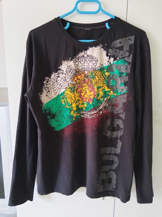 Черна мъжка блуза "България" с дълъг ръкав, размер M