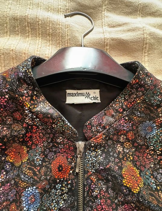 Jachetă damă Maximum Chic cu fermoar, model floral, piele întoarsă