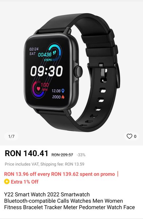 Smartwatch Sigilat Y22 cu apel Bluetooth Negru IP67