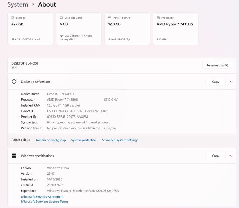 Продавам лаптоп Lenovo LOQ 15ARP9.