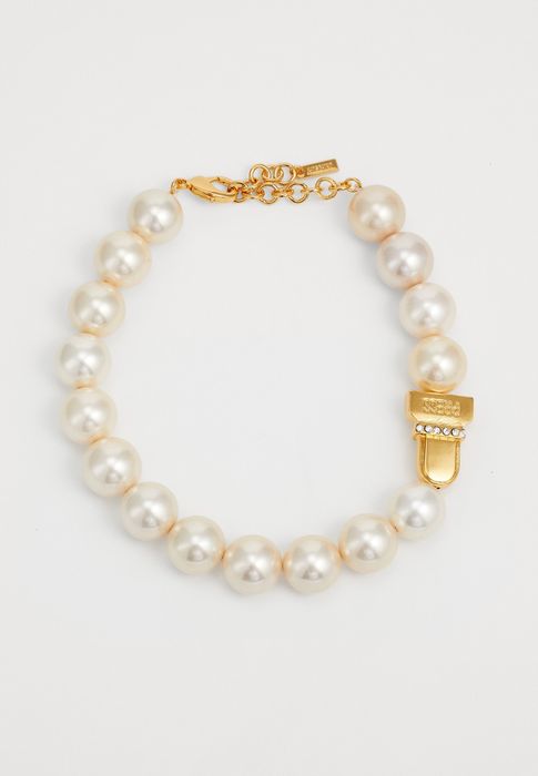 Обемно перлено колие чокер MOSCHINO големи перли бежово златист гердан