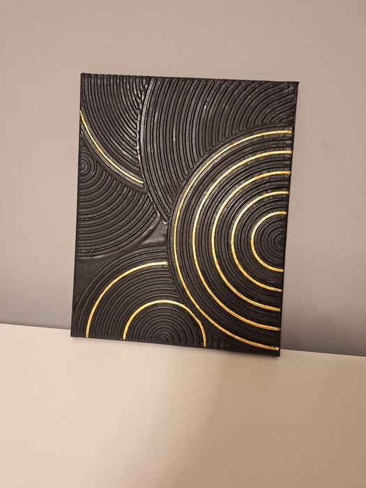 Tablou 3D realizat manual negru/auriu 24x30 cm