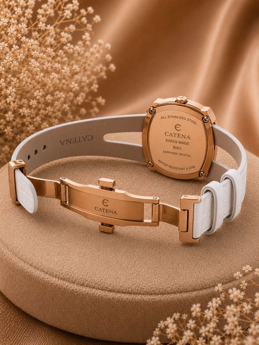 Ceas damă Catena Swiss Made nou, safir, rose gold, cutie și garanție internațională 2y