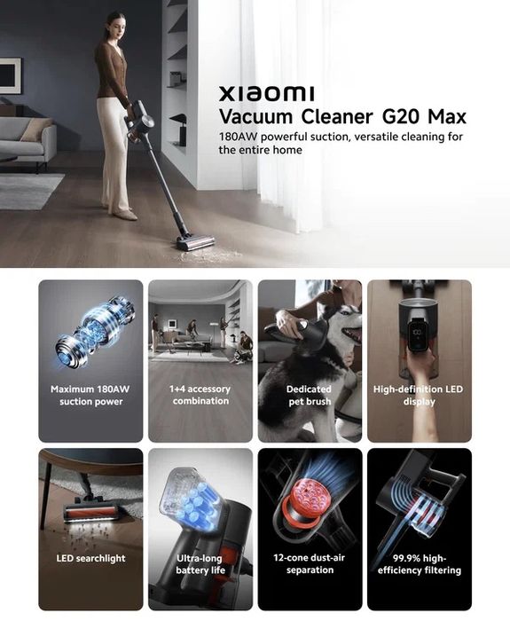 Пылесос Xiaomi Truclean W20, мощность очистки 3 в 1