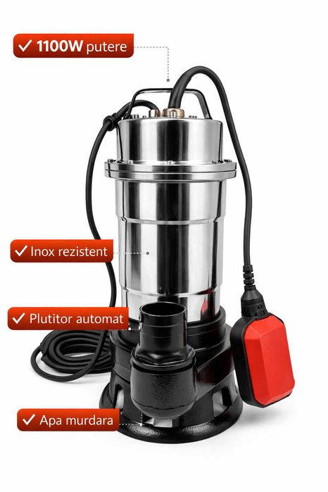 Pompa submersibila inox cu plutitor 1100W apa murdara