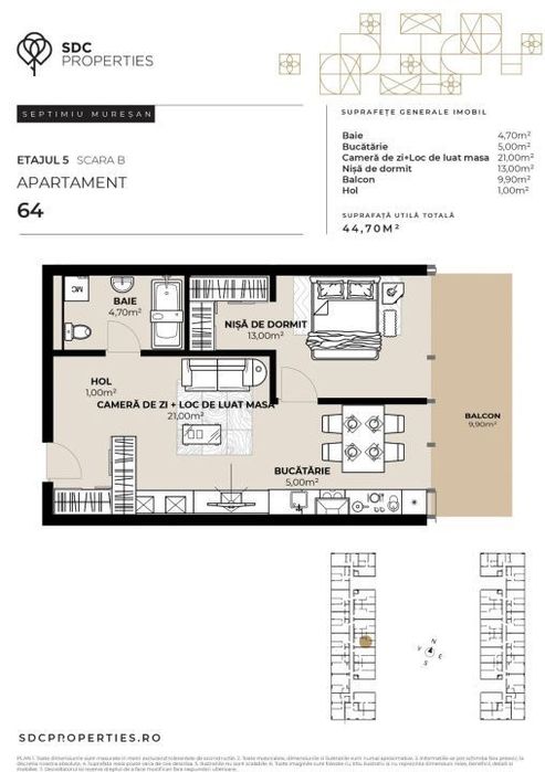PROIECT EXCLUSIVIST! Apartament de vanzare, 44,70 mp, Complex SDC