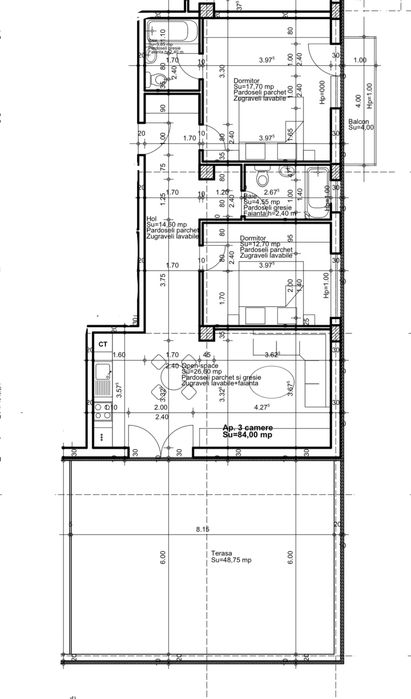 Apartamnet 3 camere 84mp + terasa 50 mp  baba novac primo constanta
