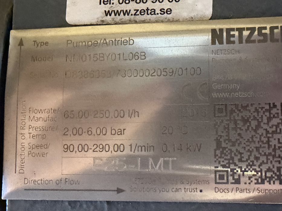 Нова шнекова/винтова помпа Netzsch 65-250l/h