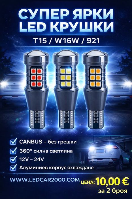 Лед Крушки LED Т15 W16W 12v.