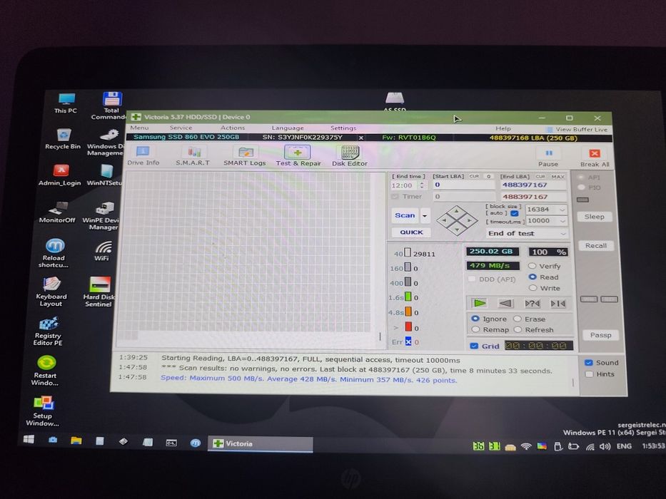 SSD Samsung 860 EVO 250GB SATA 3 2.5” – 97% Health – Testat