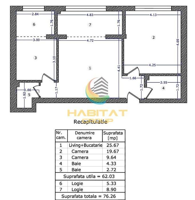 Apartament 3 camere -77mp-Brancoveanu