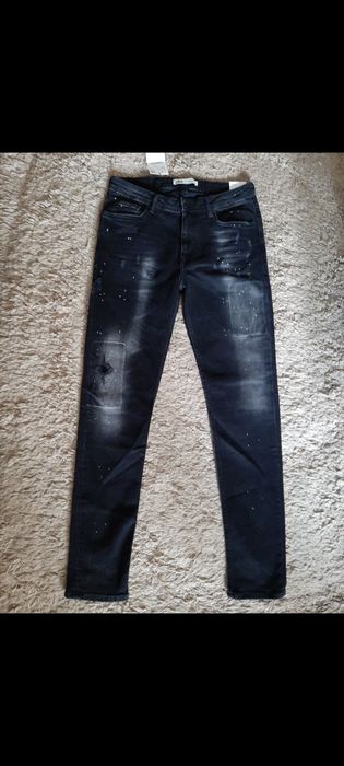 Blugi Zara skinny cu rupturi si piele,model Rick Owens,,40