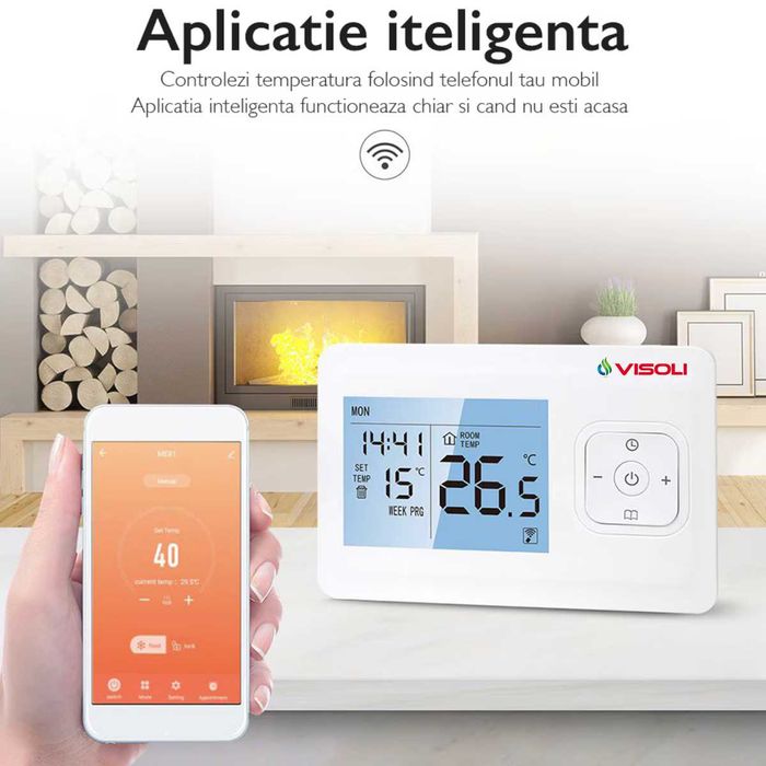 Termostat Ambient Inteligent Visoli™ W08,WIFI,Controlat Prin Aplicatie