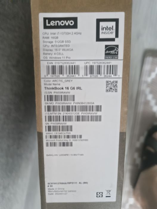 Laptop Lenovo ThinkBook 16 G6 IRL i7 16/512 GB 16"