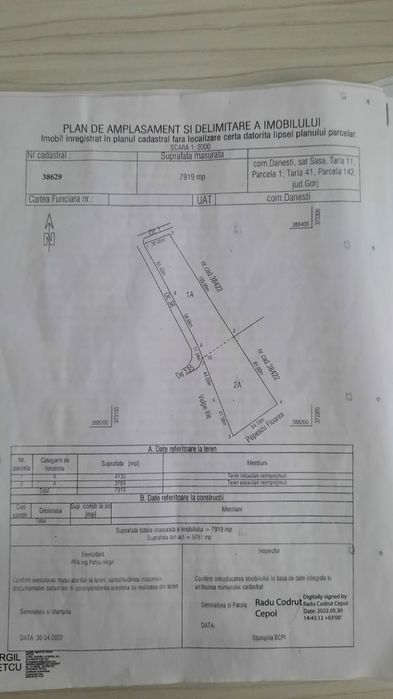 Teren 7900mp,deschidere dublă-sat Șasa,Dănești(10km de Tg jiu)