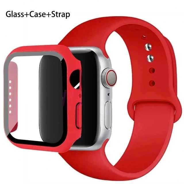 Curea silicon + protectie ecran ceas Apple Watch 10 9 8 7 42/44/45 mm