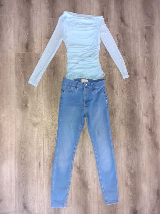 Set dama xs -s blugi si bluza cu perle