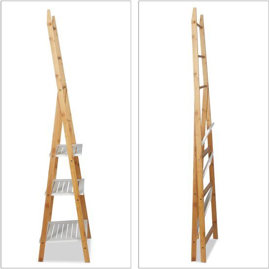 Свободностояща бамбукова закачалка за кърпи с рафтове 150 x 50 x 30 см