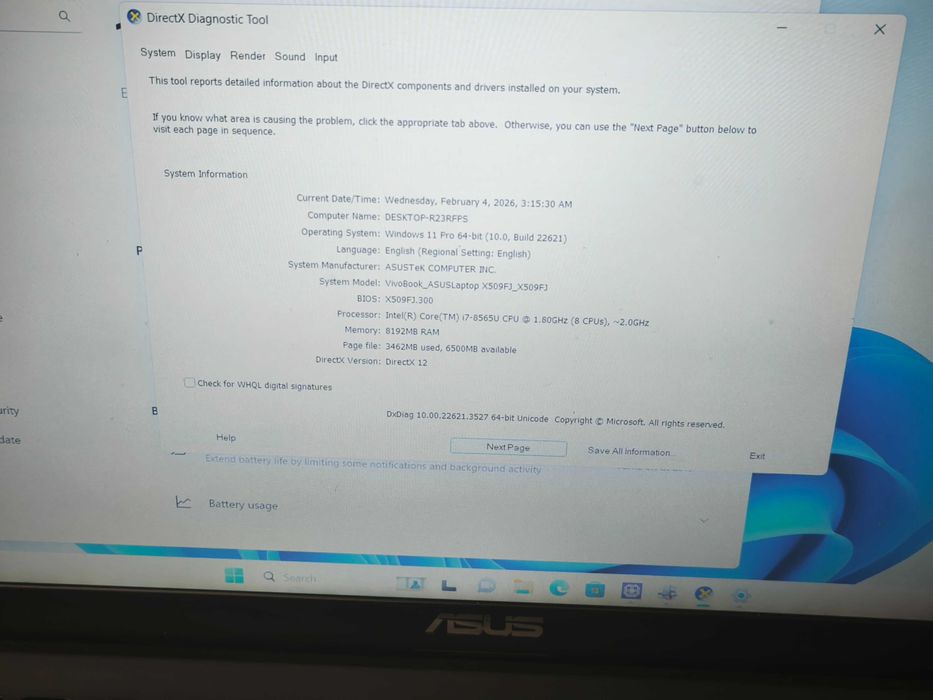 Laptop ASUS X509 i7 8565U 8gb 256 gb ssd nvidia mx230