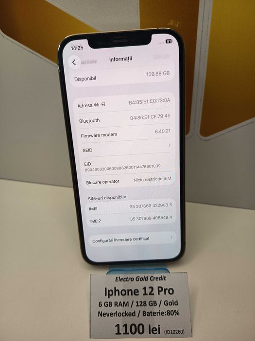 Iphone 12 Pro 128GB Gold/Neverlocked/Baterie:80% ID10260
