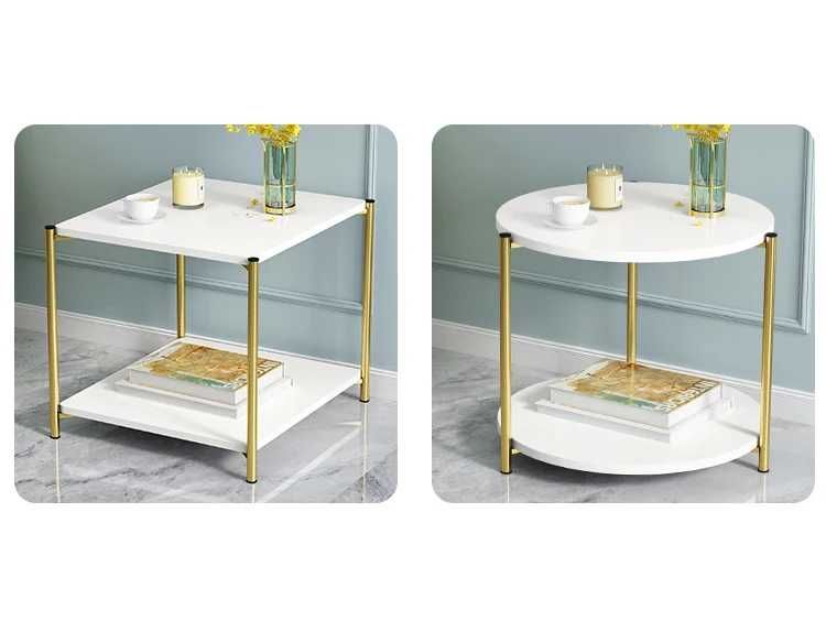 Приставной мраморный столик, 2-х уровневый круглый журнальный столик