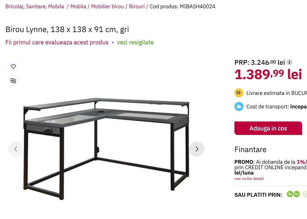 Birou Lynne in forma de L, de colt,  138 x 138 x 91 cmm sigilat