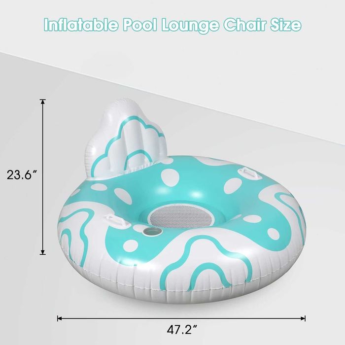 Надуваема водна седалка с гръб бяло синьо Ø 120 см