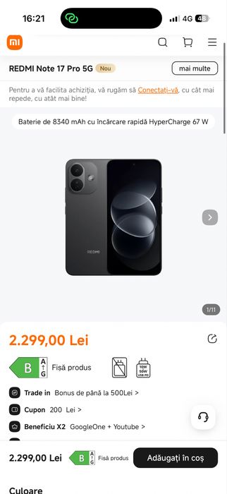 NOU SIGILAT Xiaomi Redmi Note 17 Pro 5G – 256GB / 6GB RAM