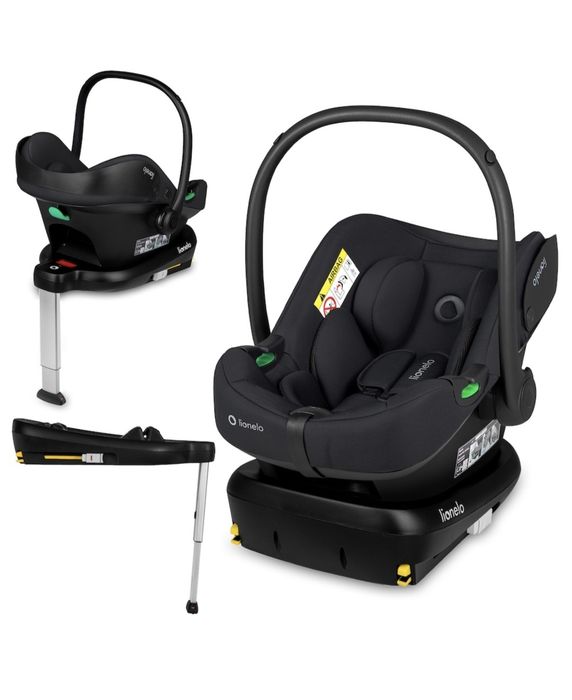 Scoica auto, Lionelo, i-Size Astrid + Baza scaun auto, 0-13 Kg, 40-87 cm, Cu maner si capotina reglabile, Cu protectie laterala avansata, Negru
