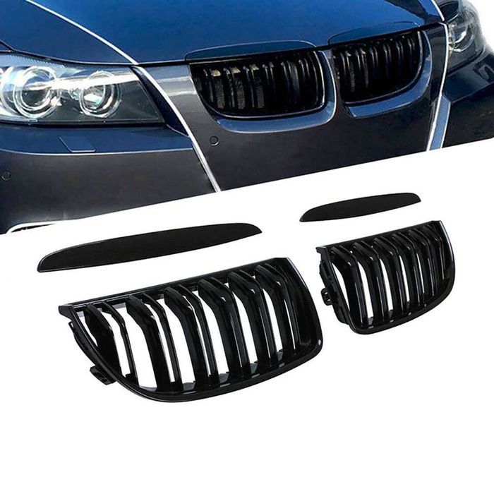 Set 2 grile duble M negru lucios BMW Seria 3 E90 E91 NFL 2005-2008