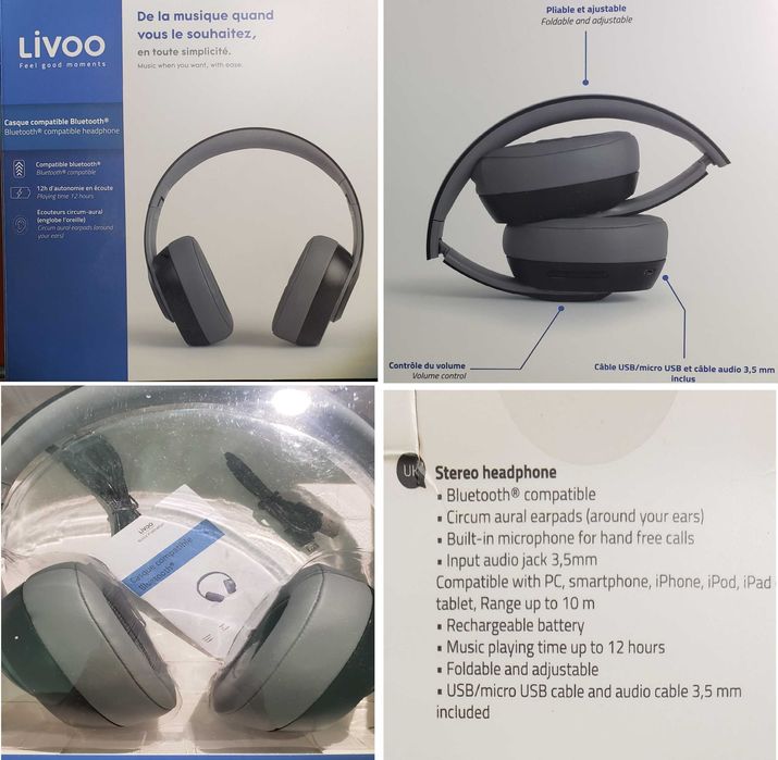 Casti combinate: bluetooth + cablu audio detasabil