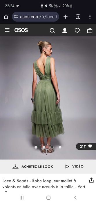 Официална Рокля Asos 42/UK14 зелена дантела тюл с волани и за бременна