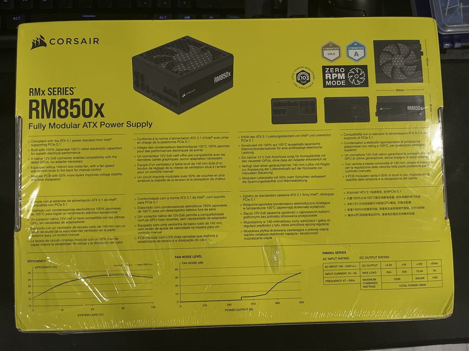 Sursă Corsair RM850x (2024) 850W ATX 3.1 Cybenetics Gold – sigilată